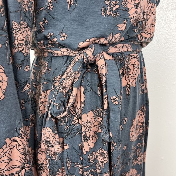 Moosungeek Dress Women Large Blue Floral All Over Print Long Sleeve Surplice - Picture 11 of 15